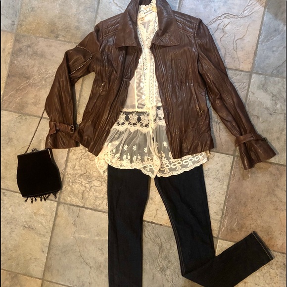 ❄️VINTAGE GUESS WAIST SLIMMING BUTTER LEATHER JACKET - Picture 4 of 10